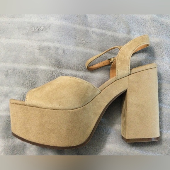 Lisa Vicky Jig Camel Kid Suede Platform Block Heeled Sandals Size 8.5 - Picture 11 of 12